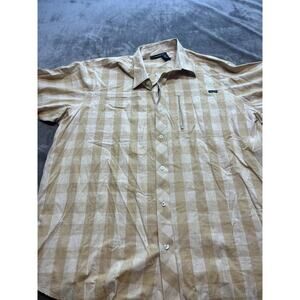 Roca Wear Mens Button Up Shirt Tan white Check 3xl Short‎ Sleeve Rocawear
